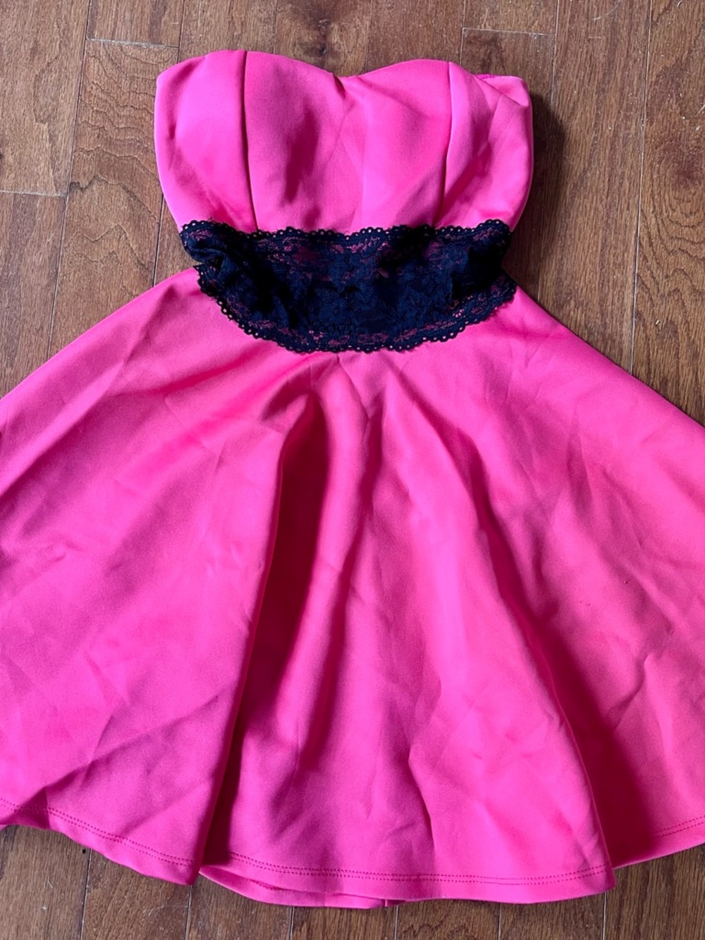 Daisy Hot Pink Strapless Dress with Black Lace Waist